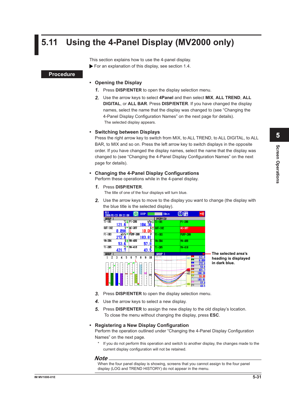 11 using the 4-panel display (mv2000 only), 11 using the 4-panel display (mv2000 only) -31 | Yokogawa Button Operated MV2000 User Manual | Page 153 / 310