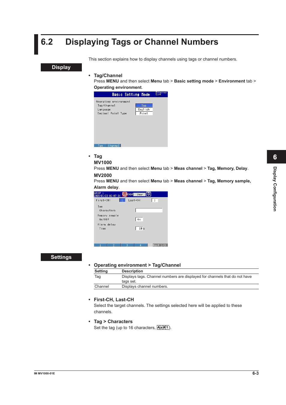 2 displaying tags or channel numbers, 2 displaying tags or channel numbers -3, 2 dsplayng tags or channel numbers | Yokogawa Button Operated MV2000 User Manual | Page 157 / 310