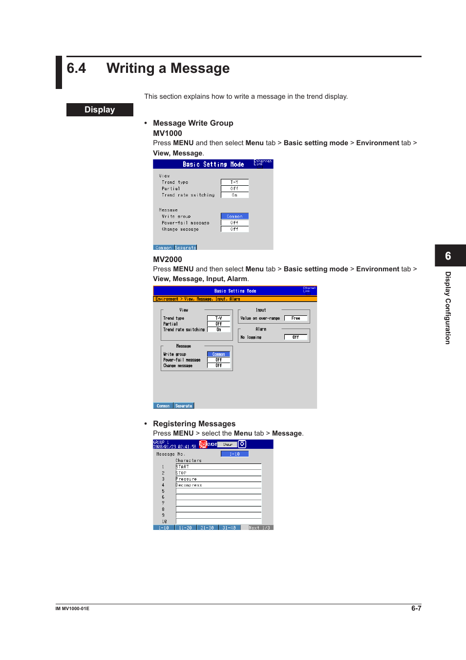 4 writing a message, 4 writing a message -7, 4 wrtng a message | Yokogawa Button Operated MV2000 User Manual | Page 161 / 310