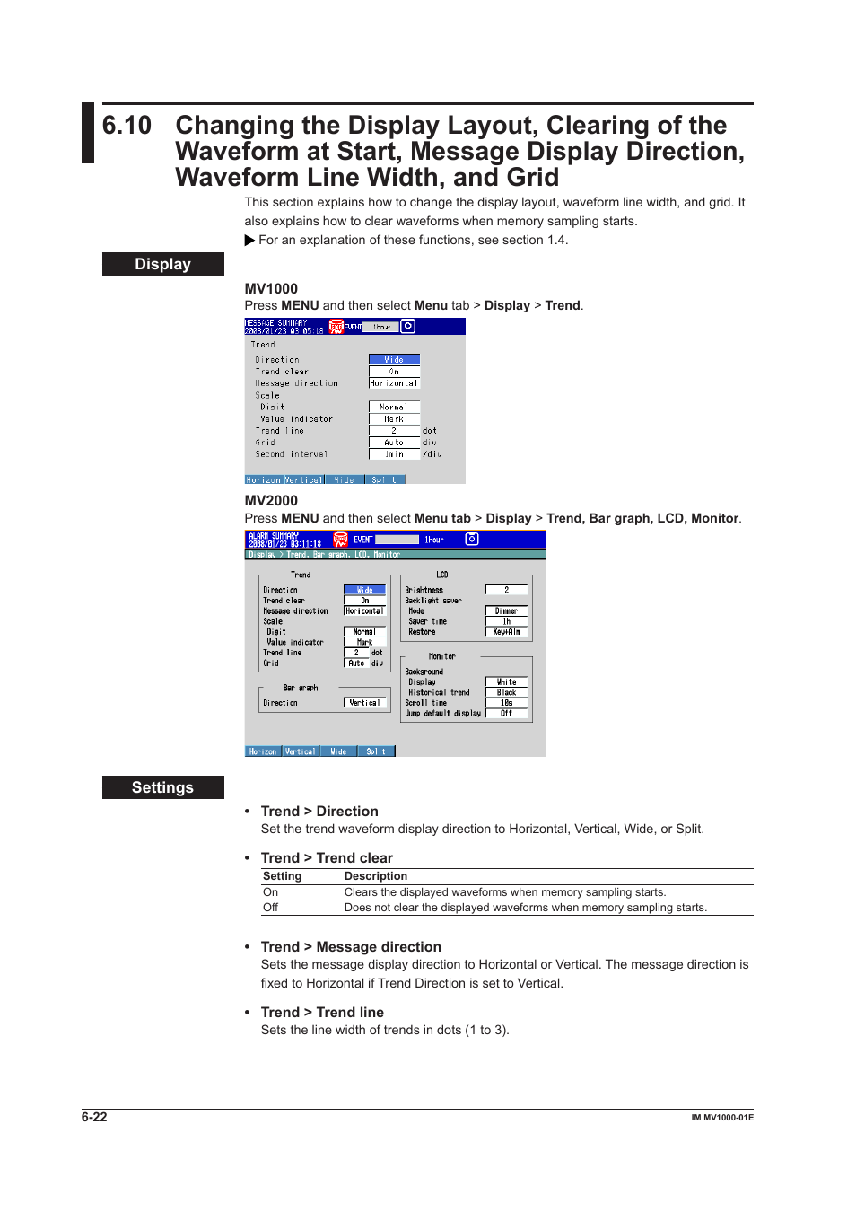 Waveform line width, and grid -22 | Yokogawa Button Operated MV2000 User Manual | Page 176 / 310