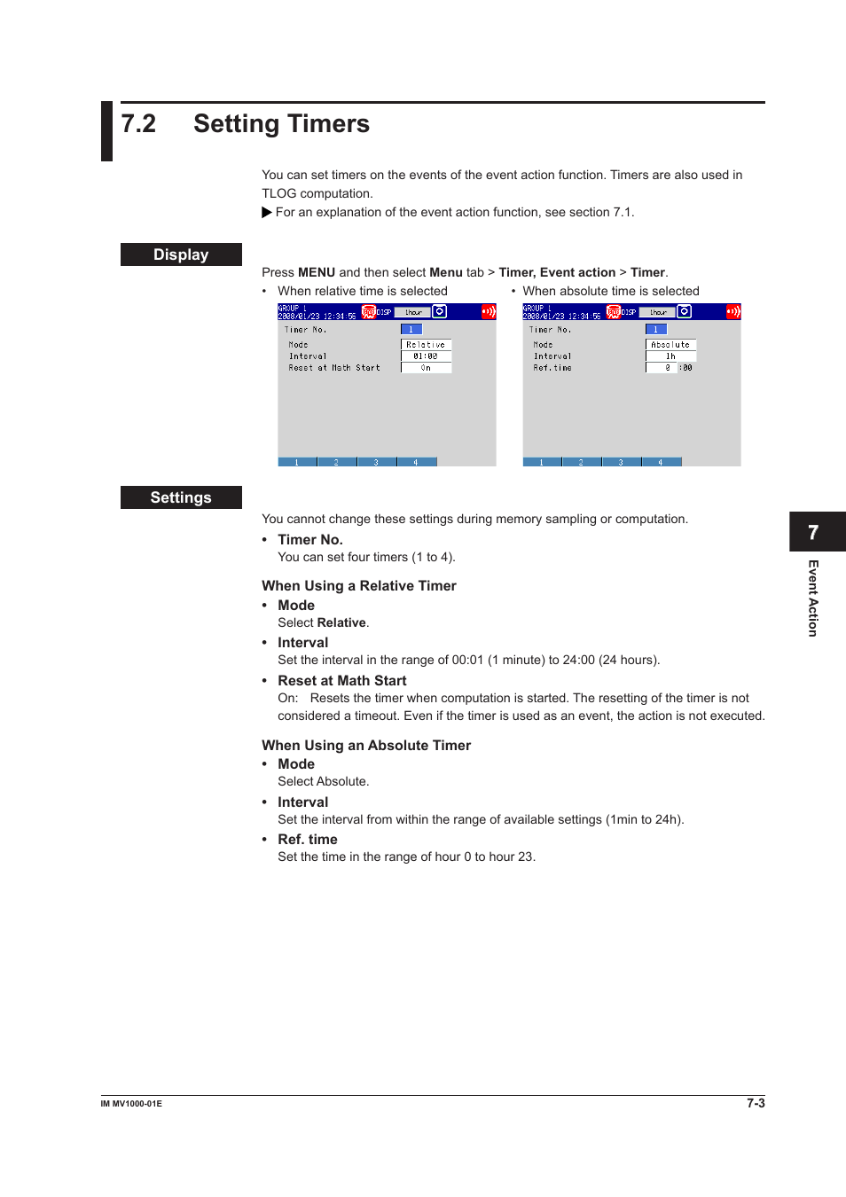 2 setting timers, 2 setting timers -3, 2 settng tmers | Yokogawa Button Operated MV2000 User Manual | Page 194 / 310