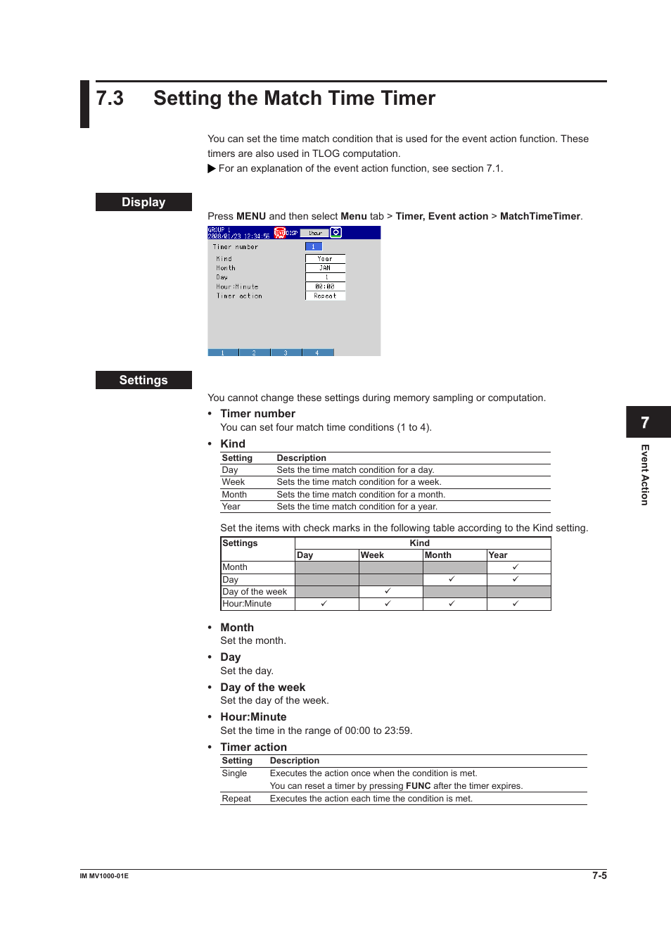 3 setting the match time timer, 3 setting the match time timer -5, 3 settng the match tme tmer | App index | Yokogawa Button Operated MV2000 User Manual | Page 196 / 310