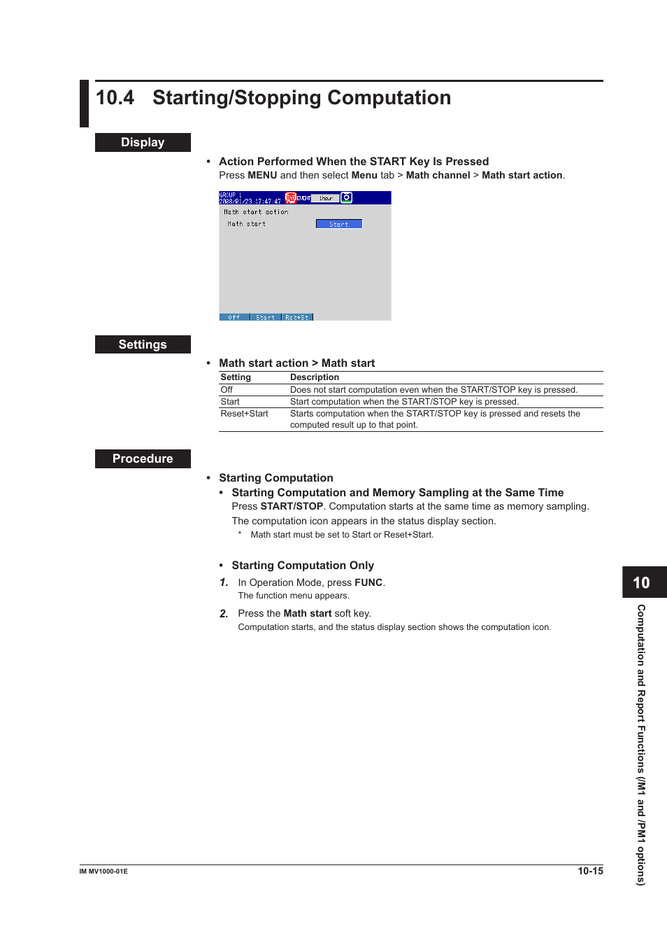 4 starting/stopping computation, 4 starting/stopping computation -15, 4 startng/stoppng computaton | Yokogawa Button Operated MV2000 User Manual | Page 235 / 310