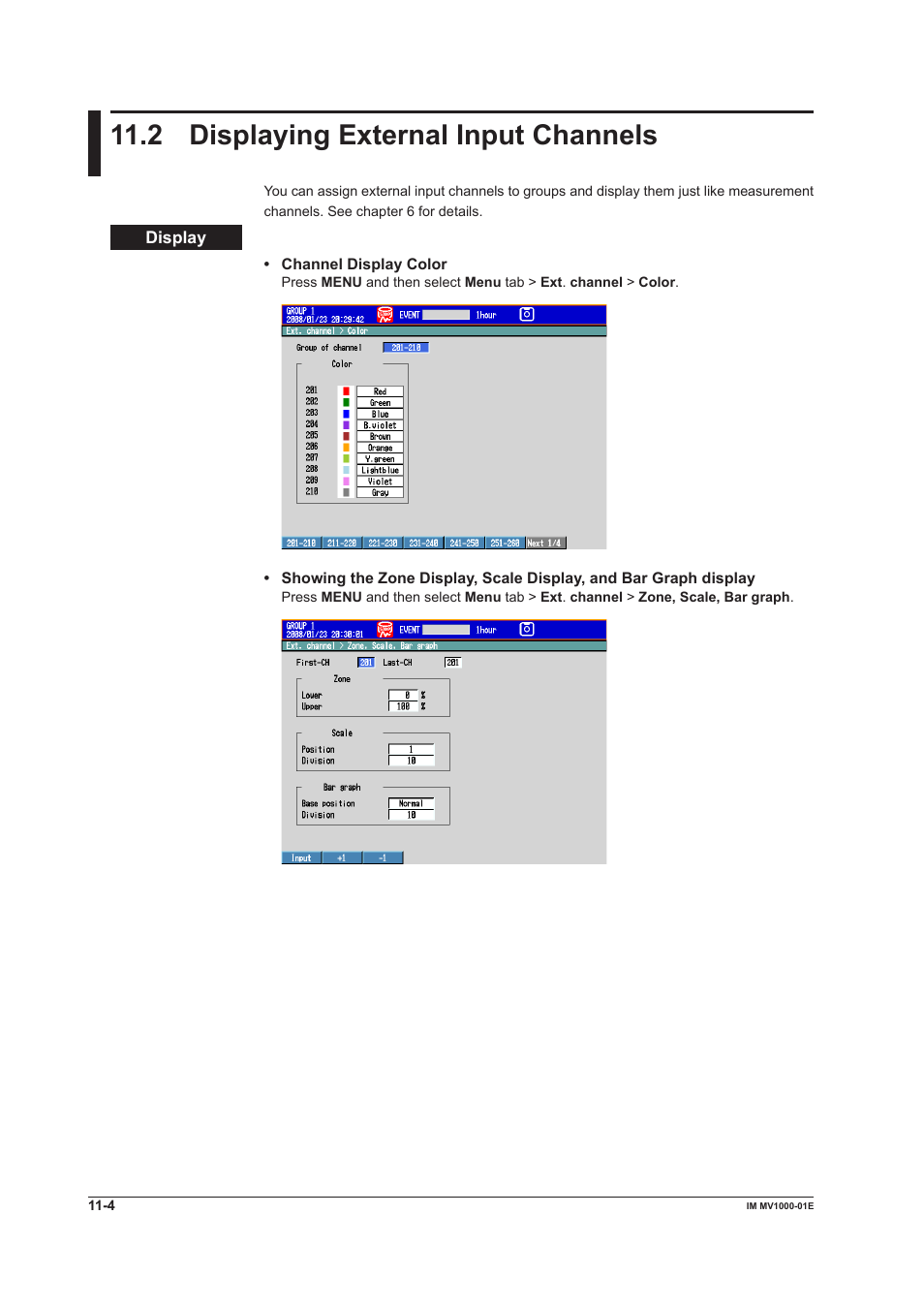 2 displaying external input channels, 2 displaying external input channels -4, 2 dsplayng external input channels | Yokogawa Button Operated MV2000 User Manual | Page 243 / 310