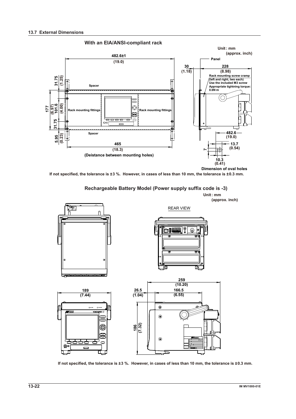 Wth an eia/ansi-complant rack, 7 external dmensons | Yokogawa Button Operated MV2000 User Manual | Page 290 / 310