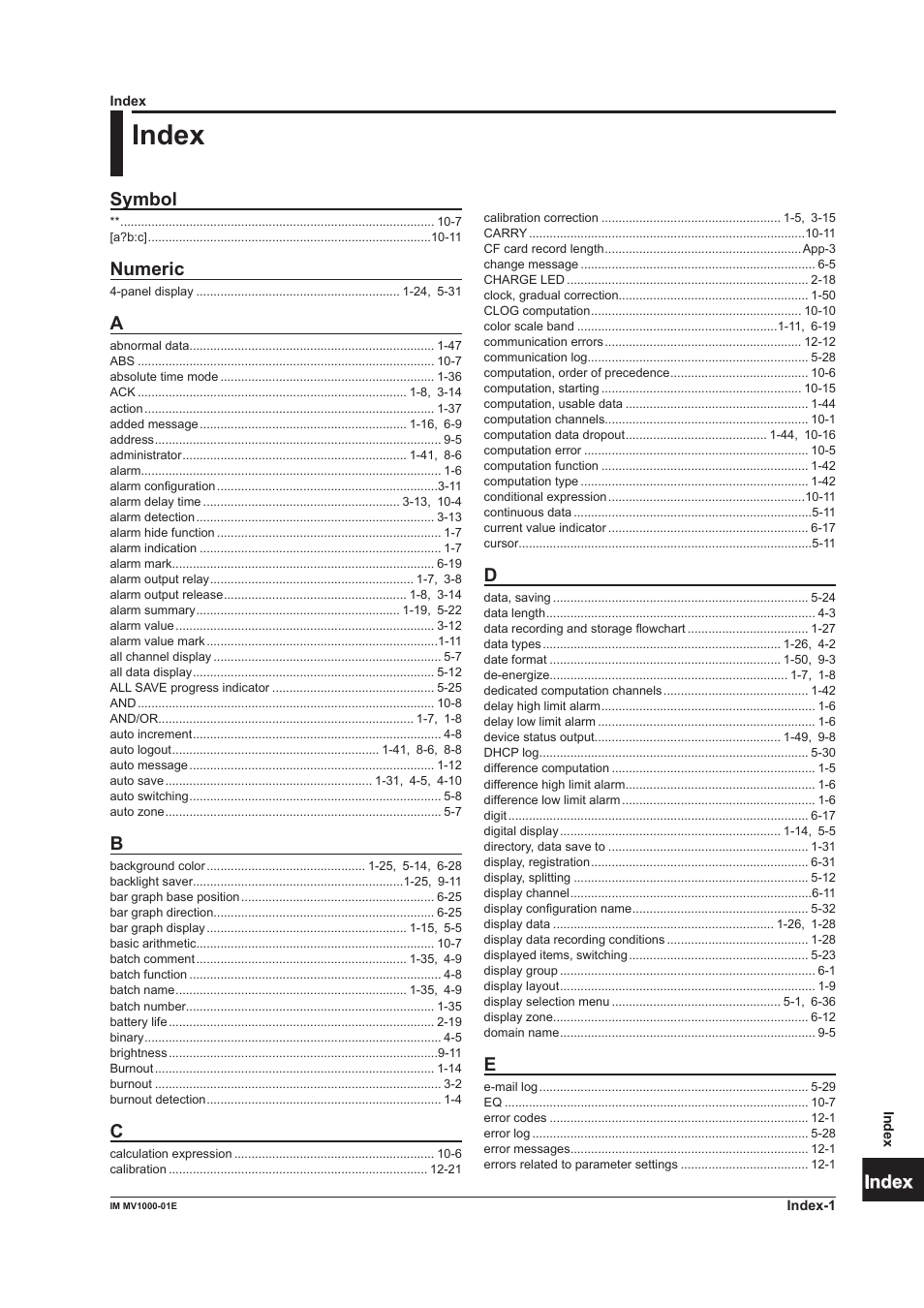 Index, App index, Symbol | Numerc | Yokogawa Button Operated MV2000 User Manual | Page 307 / 310