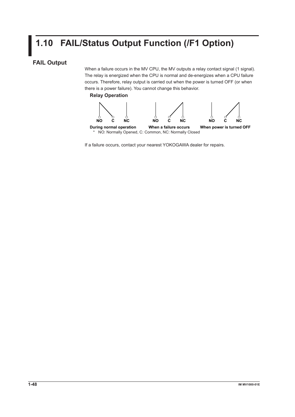 10 fail/status output function (/f1 option), 10 fail/status output function (/f1 option) -48, 10 fail/status output functon (/f1 opton) | Fail output | Yokogawa Button Operated MV2000 User Manual | Page 57 / 310