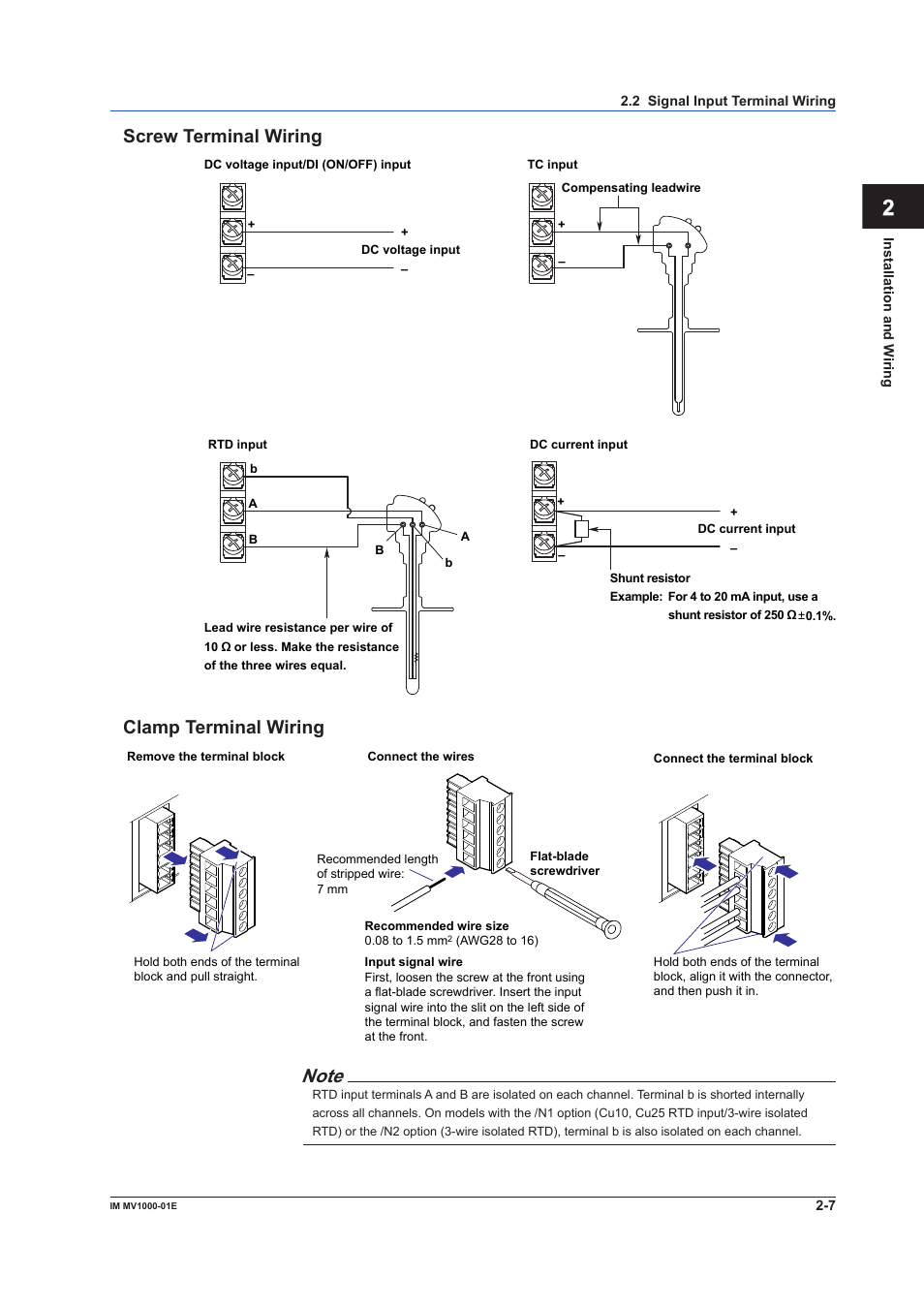 App index screw termnal wrng, Clamp termnal wrng | Yokogawa Button Operated MV2000 User Manual | Page 67 / 310