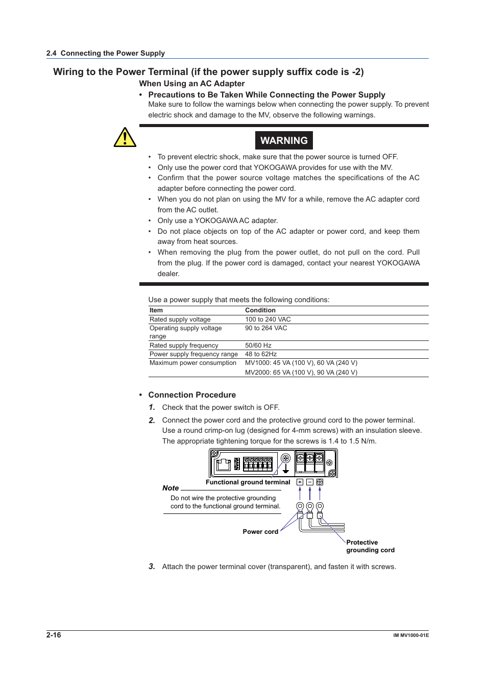 Warning | Yokogawa Button Operated MV2000 User Manual | Page 76 / 310