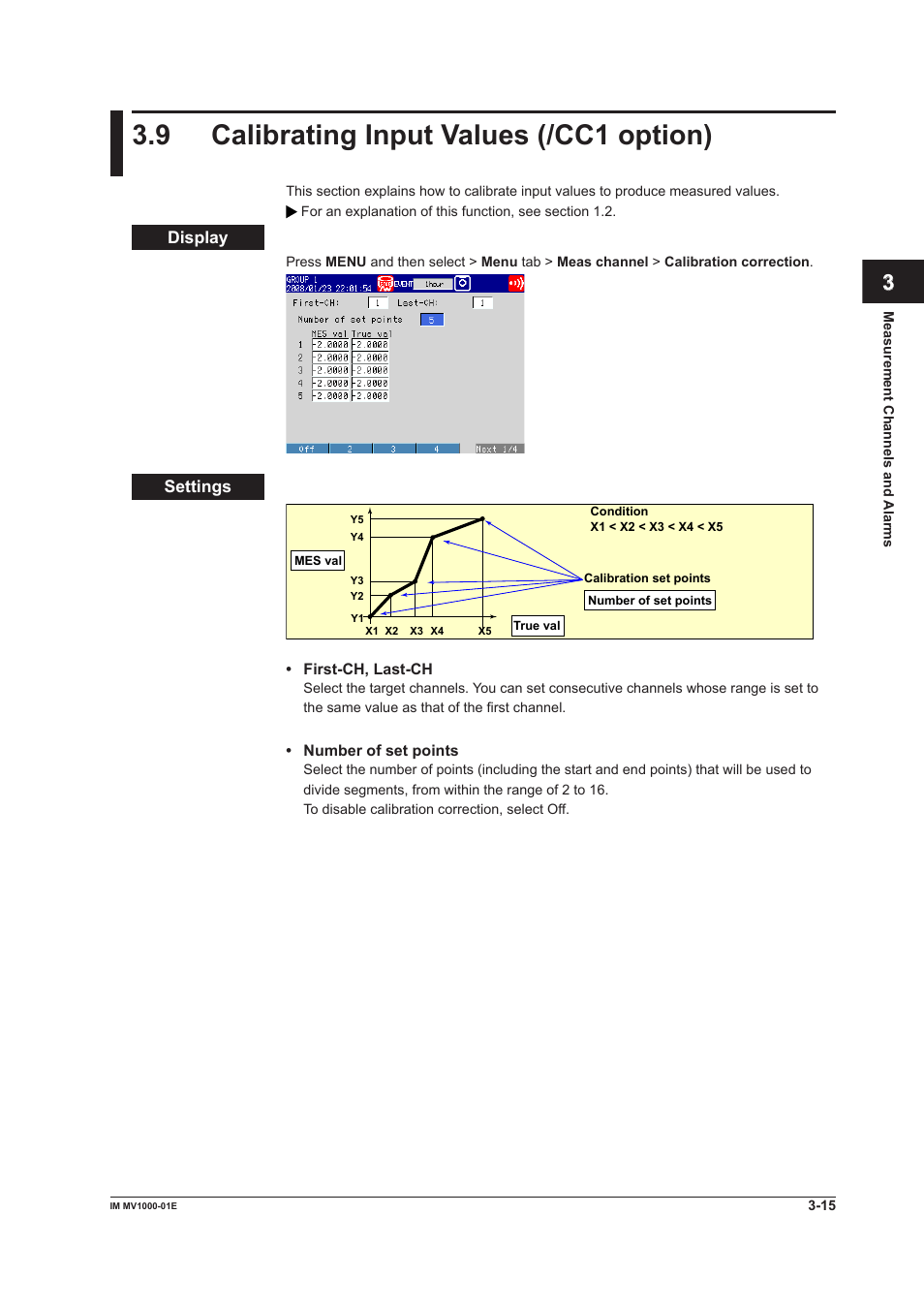 9 calibrating input values (/cc1 option), 9 calibrating input values (/cc1 option) -15, 9 calbratng input values (/cc1 opton) | Yokogawa Button Operated MV2000 User Manual | Page 95 / 310