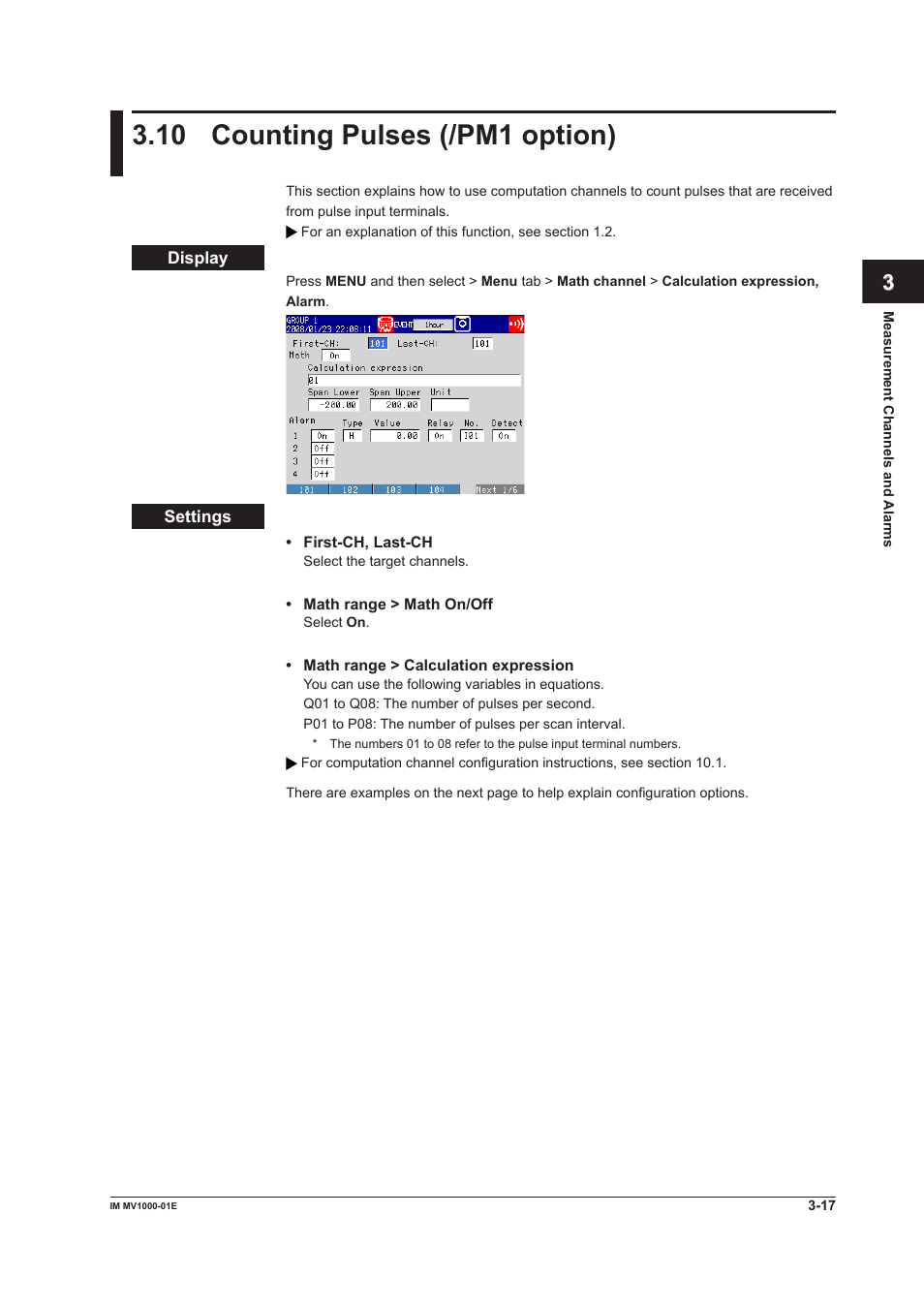 10 counting pulses (/pm1 option), 10 counting pulses (/pm1 option) -17, 10 countng pulses (/pm1 opton) | Yokogawa Button Operated MV2000 User Manual | Page 97 / 310