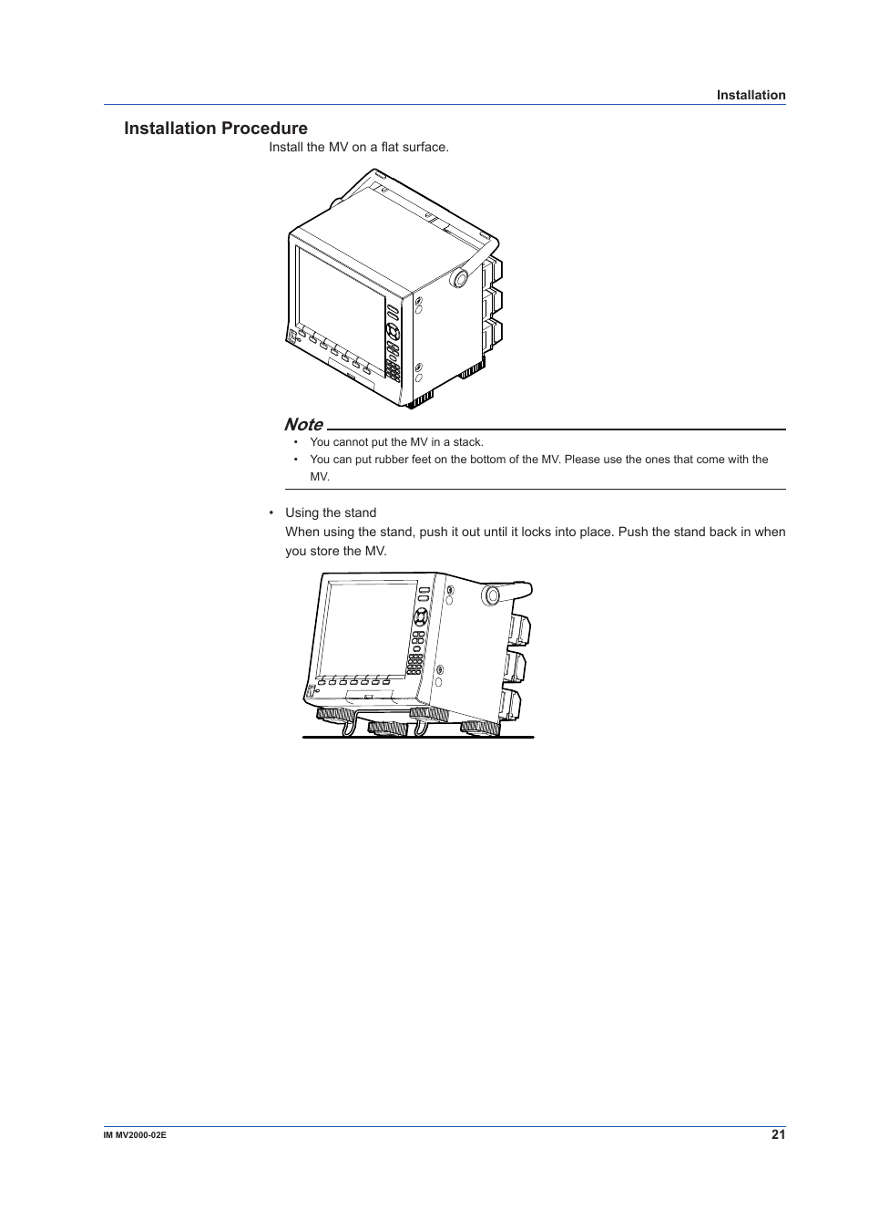 Installation procedure | Yokogawa Button Operated MV2000 User Manual | Page 21 / 58