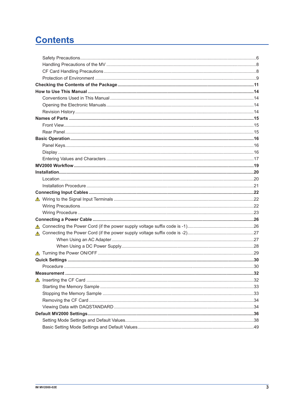 Yokogawa Button Operated MV2000 User Manual | Page 3 / 58