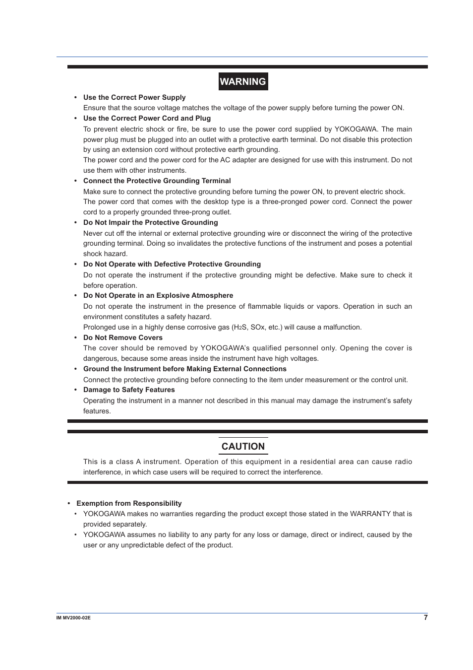 Warning, Caution | Yokogawa Button Operated MV2000 User Manual | Page 7 / 58