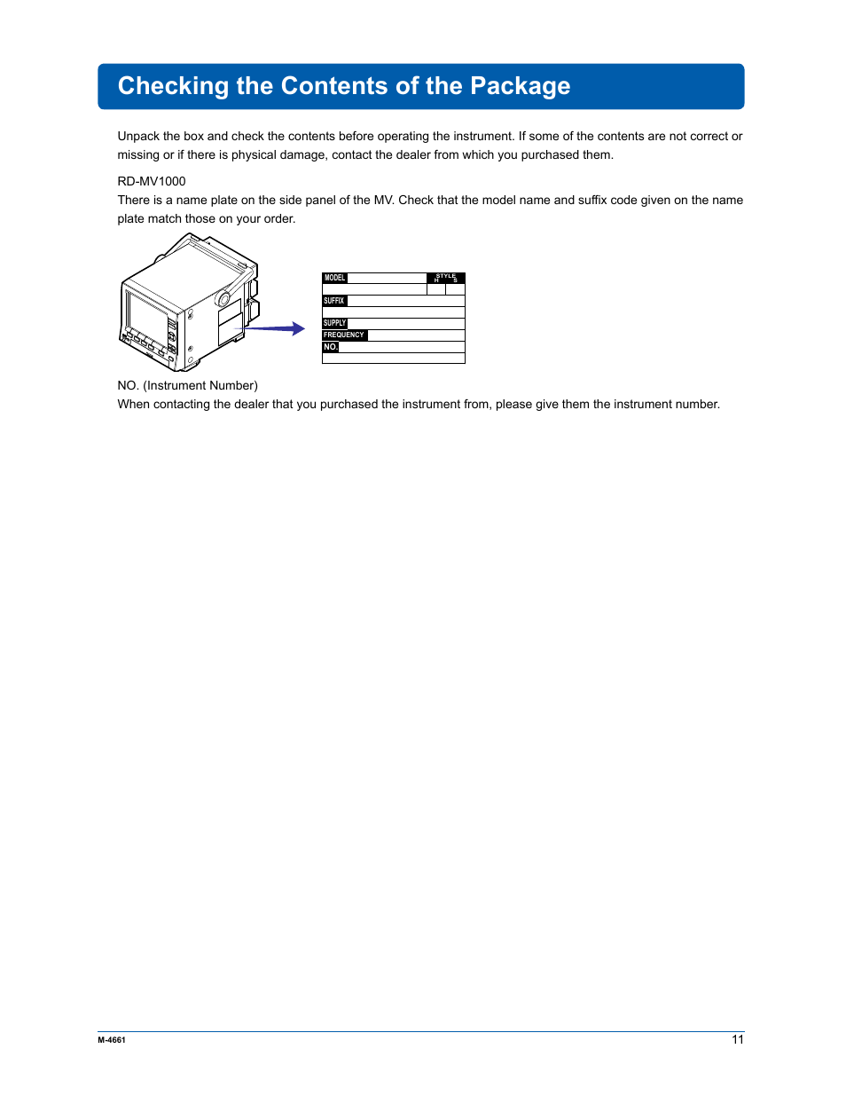 Checking the contents of the package | Yokogawa Button Operated MV2000 User Manual | Page 10 / 55