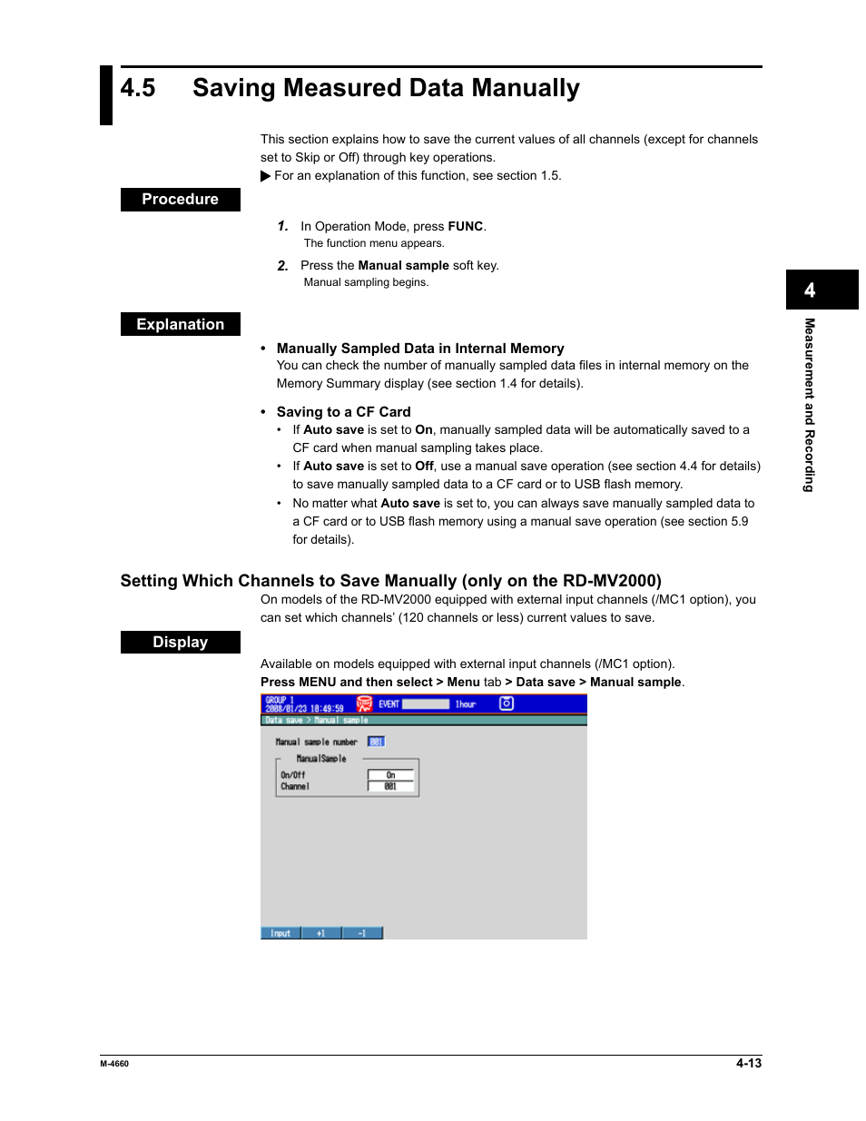 5 saving measured data manually | Yokogawa Button Operated MV2000 User Manual | Page 107 / 301