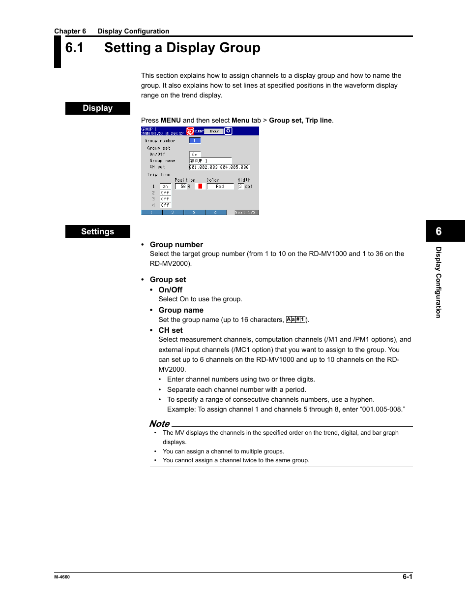 1 setting a display group | Yokogawa Button Operated MV2000 User Manual | Page 149 / 301