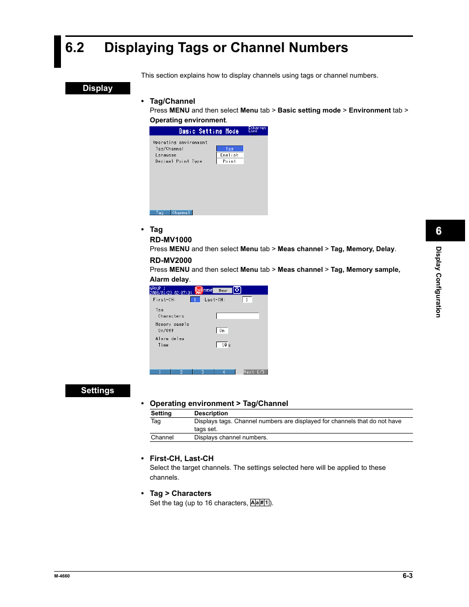 2 displaying tags or channel numbers | Yokogawa Button Operated MV2000 User Manual | Page 151 / 301