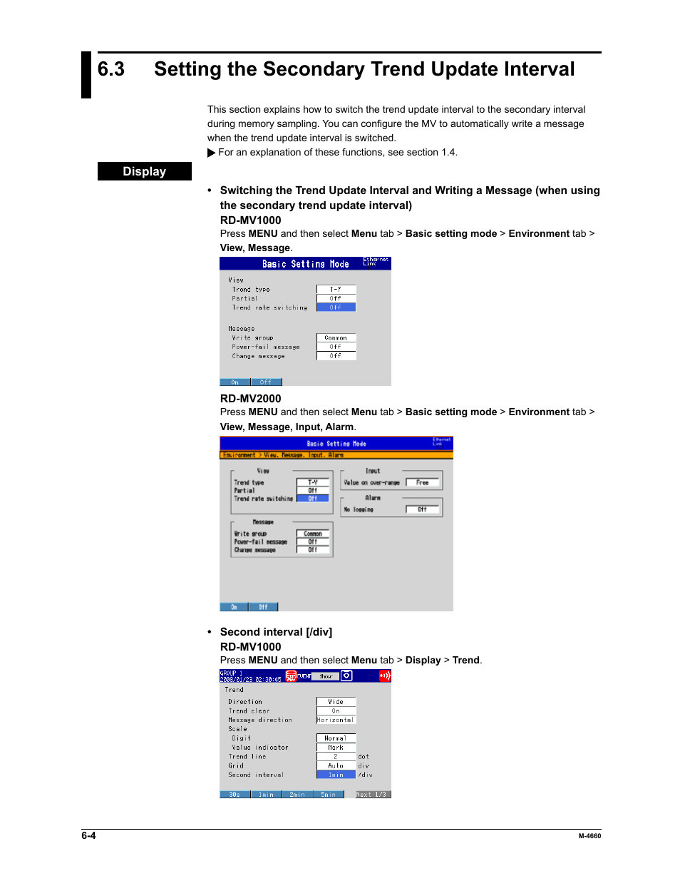 3 setting the secondary trend update interval | Yokogawa Button Operated MV2000 User Manual | Page 152 / 301