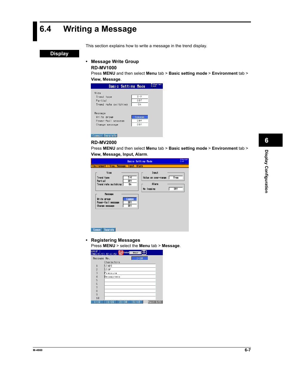 4 writing a message | Yokogawa Button Operated MV2000 User Manual | Page 155 / 301