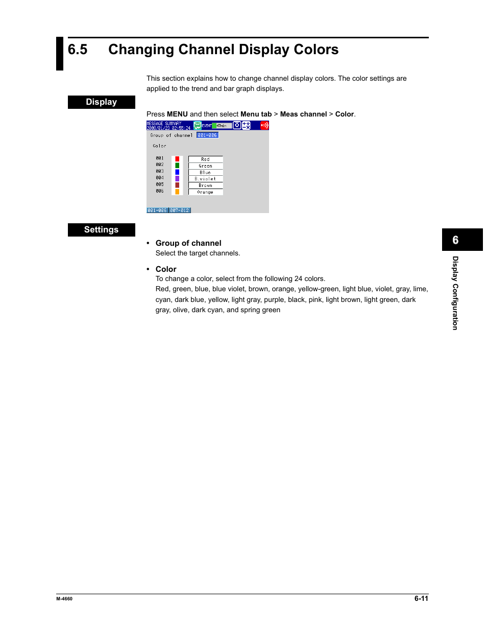 5 changing channel display colors | Yokogawa Button Operated MV2000 User Manual | Page 159 / 301