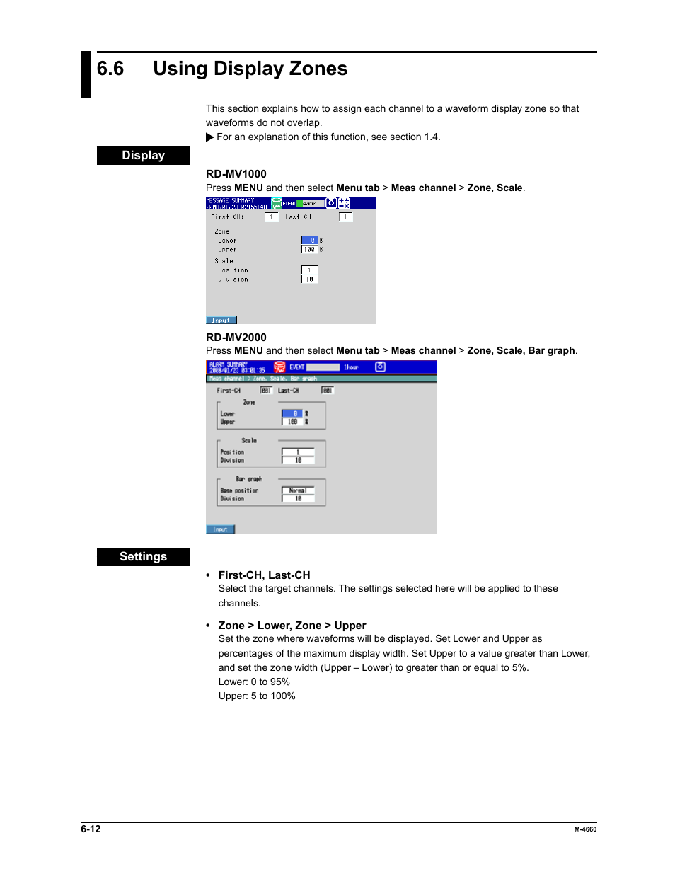 6 using display zones | Yokogawa Button Operated MV2000 User Manual | Page 160 / 301