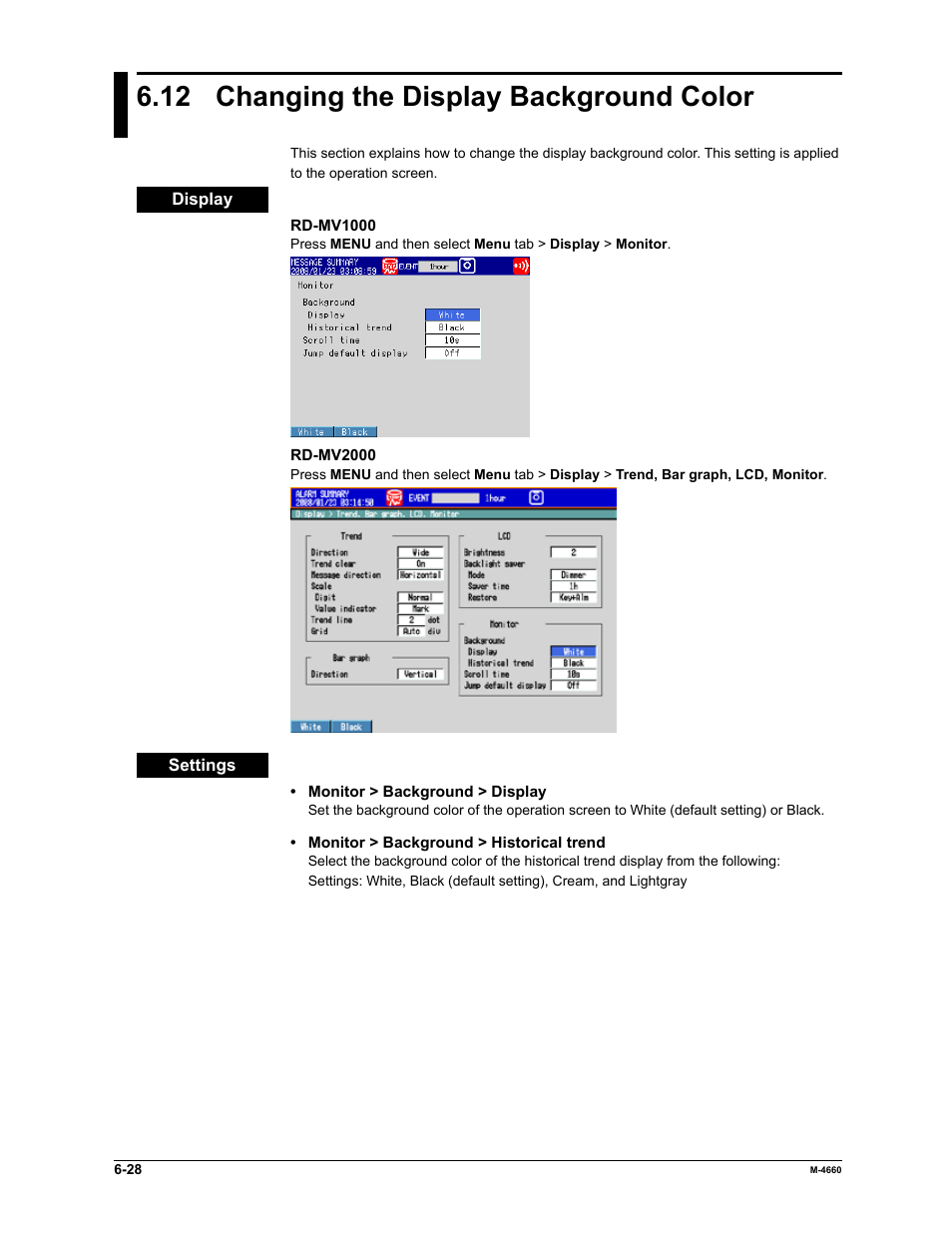 12 changing the display background color | Yokogawa Button Operated MV2000 User Manual | Page 176 / 301