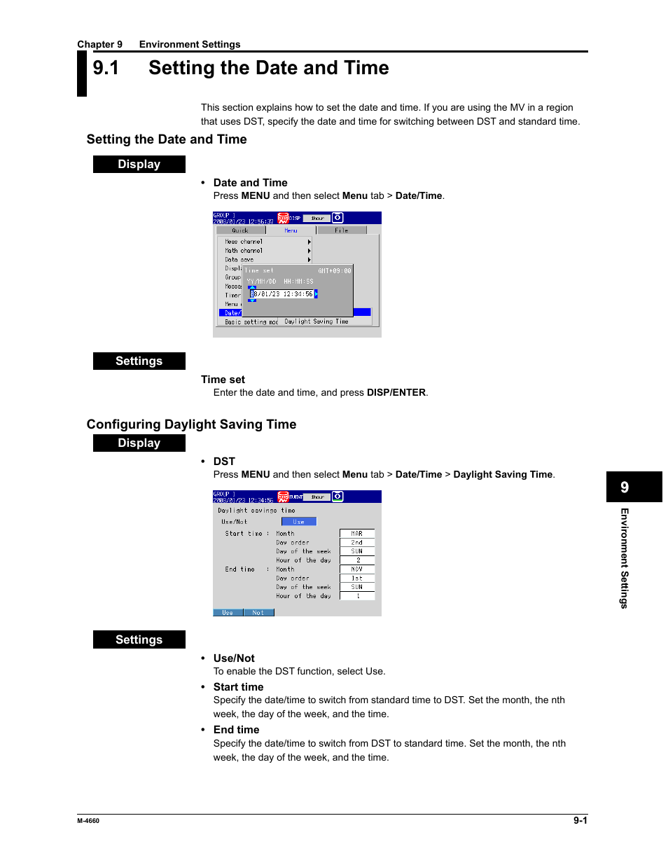 1 setting the date and time | Yokogawa Button Operated MV2000 User Manual | Page 203 / 301