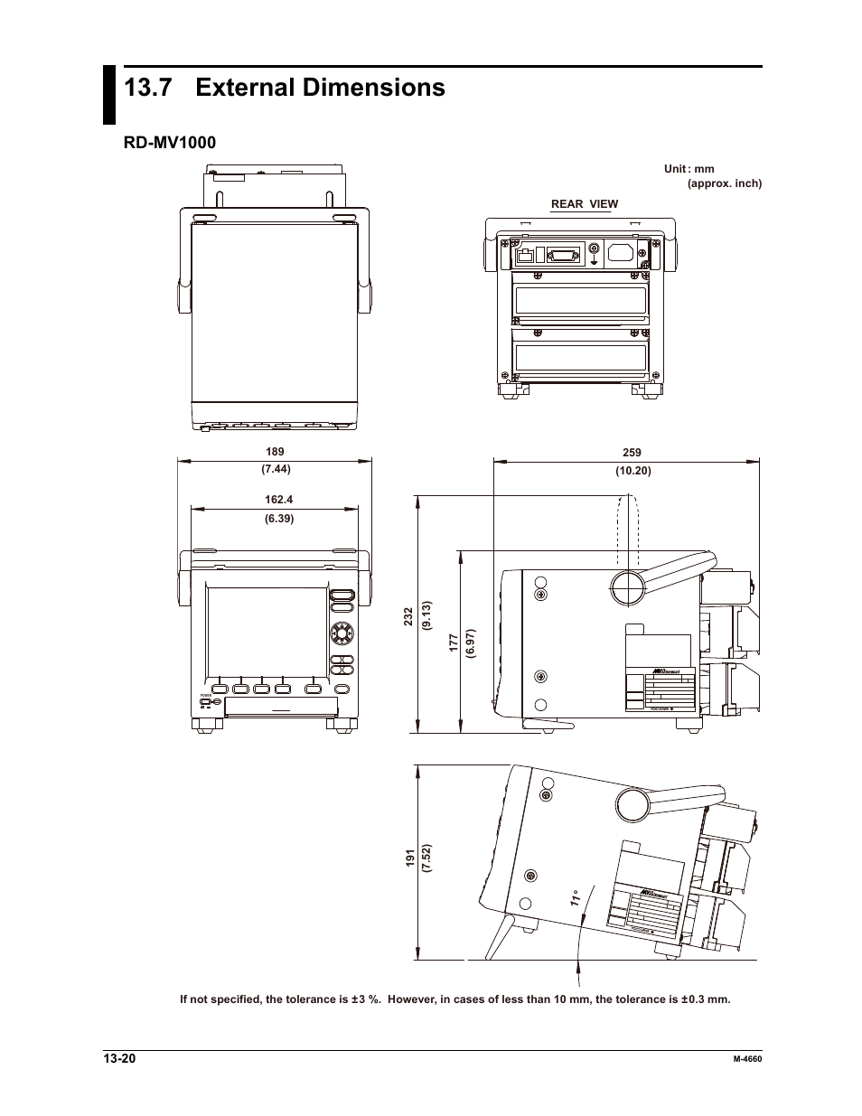 7 external dimensions, Rd-mv1000 | Yokogawa Button Operated MV2000 User Manual | Page 282 / 301