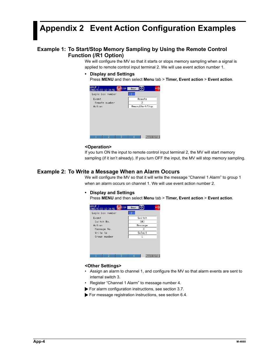 Appendix 2 event action configuration examples | Yokogawa Button Operated MV2000 User Manual | Page 287 / 301