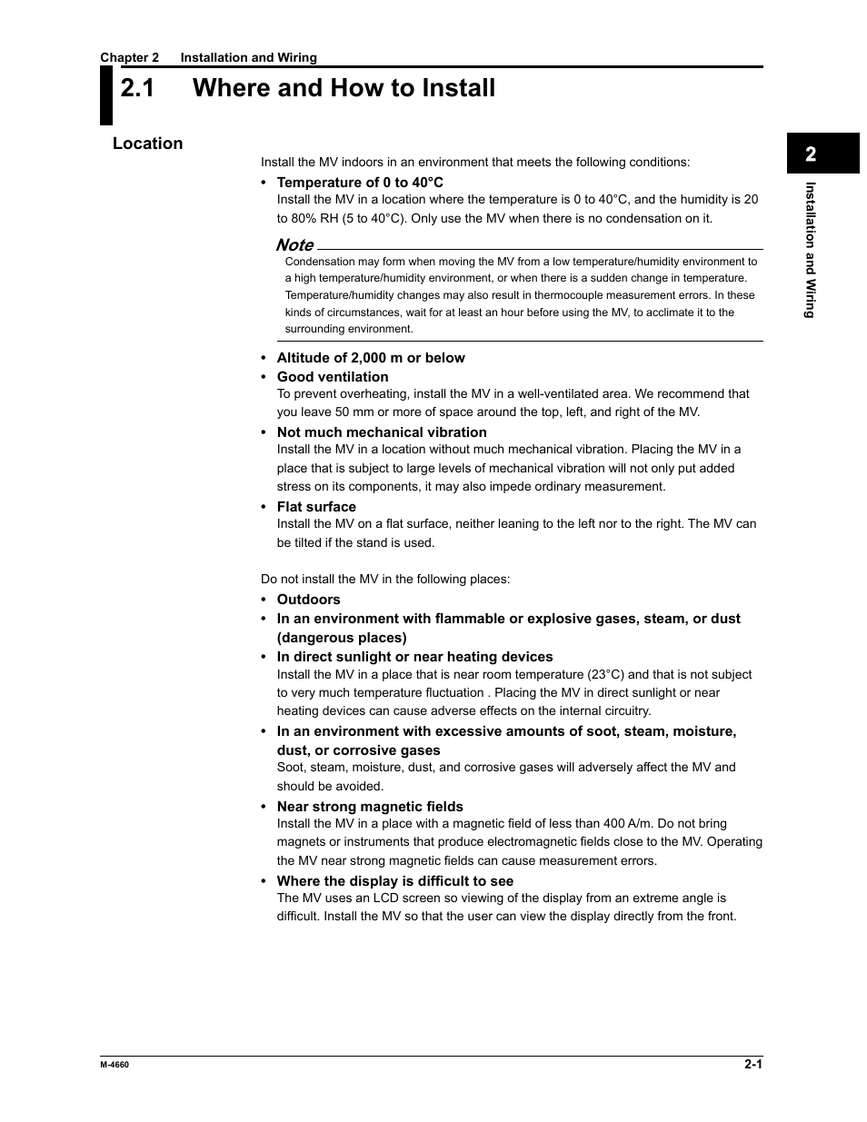 1 where and how to install | Yokogawa Button Operated MV2000 User Manual | Page 59 / 301