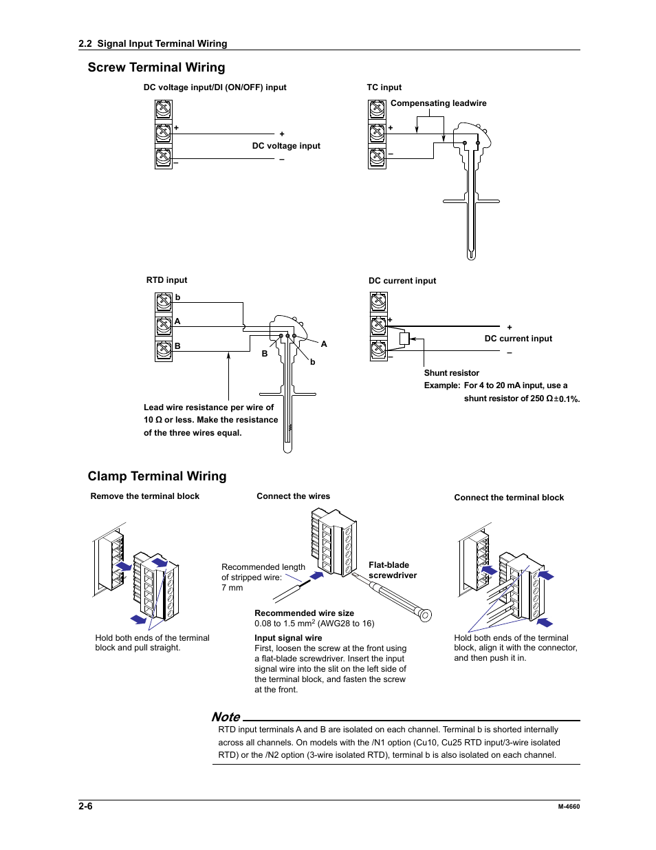 Screw terminal wiring, Clamp terminal wiring | Yokogawa Button Operated MV2000 User Manual | Page 64 / 301