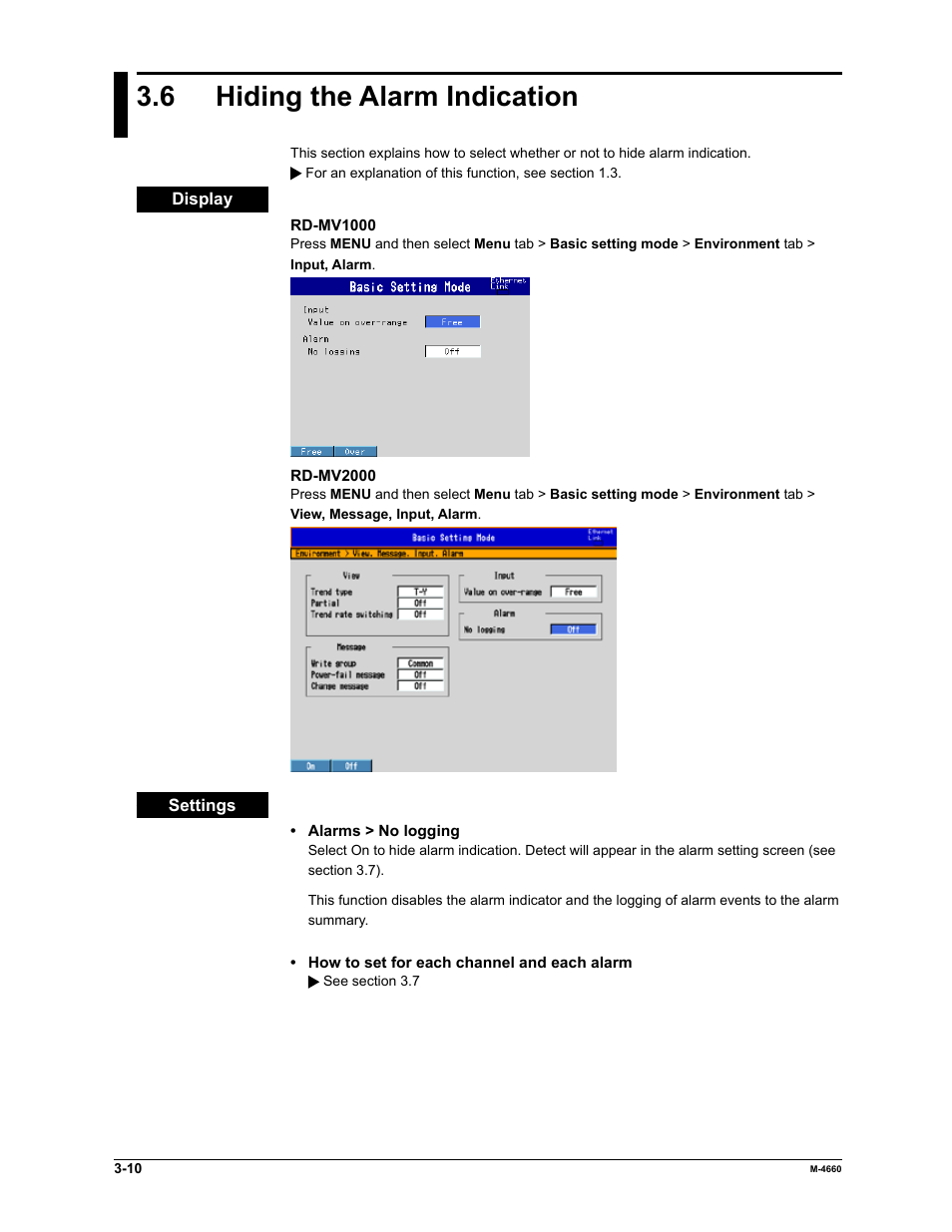 6 hiding the alarm indication | Yokogawa Button Operated MV2000 User Manual | Page 84 / 301