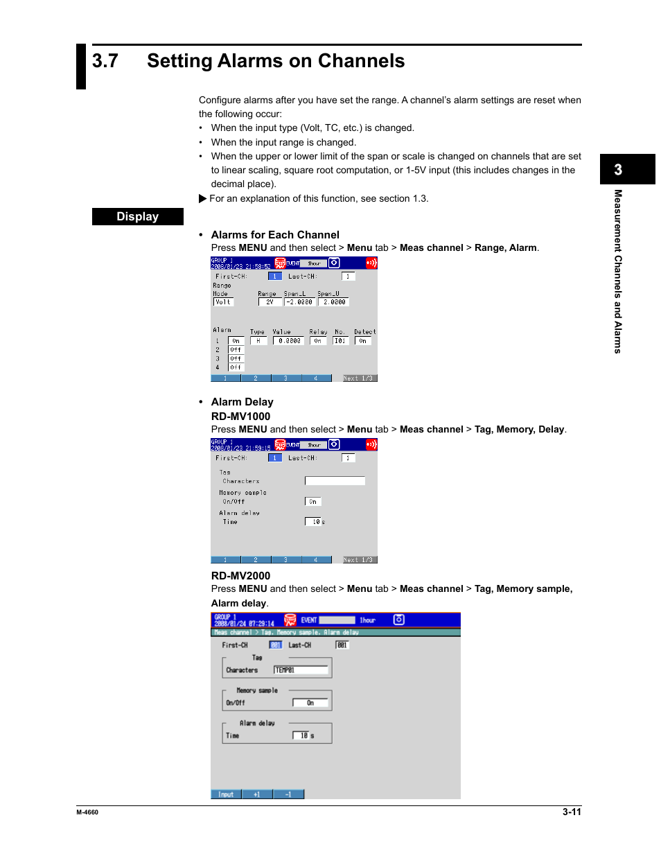 7 setting alarms on channels | Yokogawa Button Operated MV2000 User Manual | Page 85 / 301