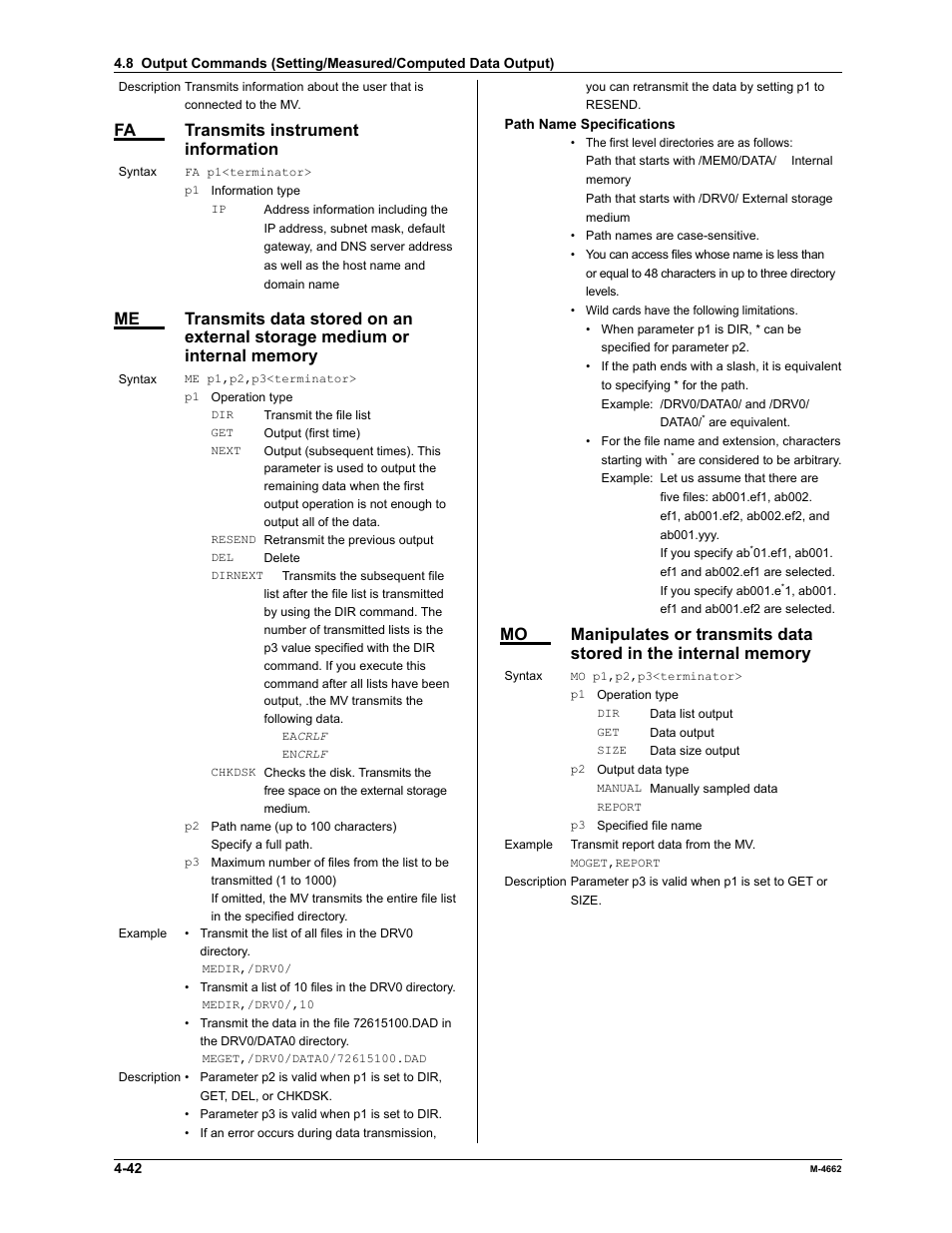 Fa transmits instrument information | Yokogawa Button Operated MV2000 User Manual | Page 115 / 177