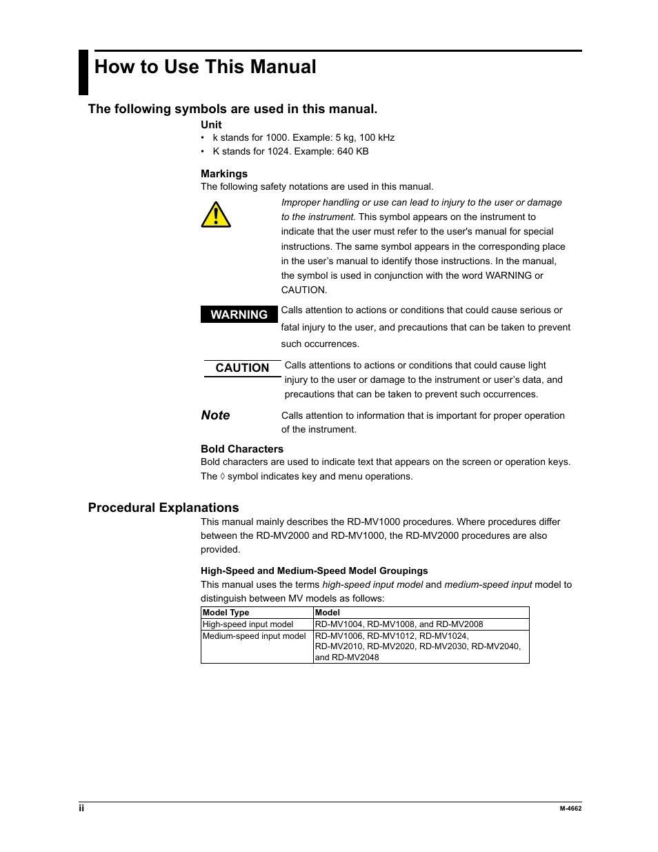 How to use this manual, The following symbols are used in this manual, Procedural explanations | Yokogawa Button Operated MV2000 User Manual | Page 3 / 177