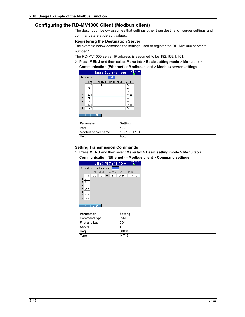 Configuring the rd-mv1000 client (modbus client) | Yokogawa Button Operated MV2000 User Manual | Page 56 / 177