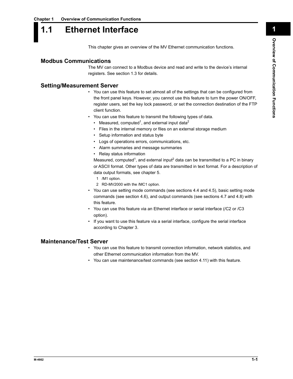 1 ethernet interface | Yokogawa Button Operated MV2000 User Manual | Page 7 / 177