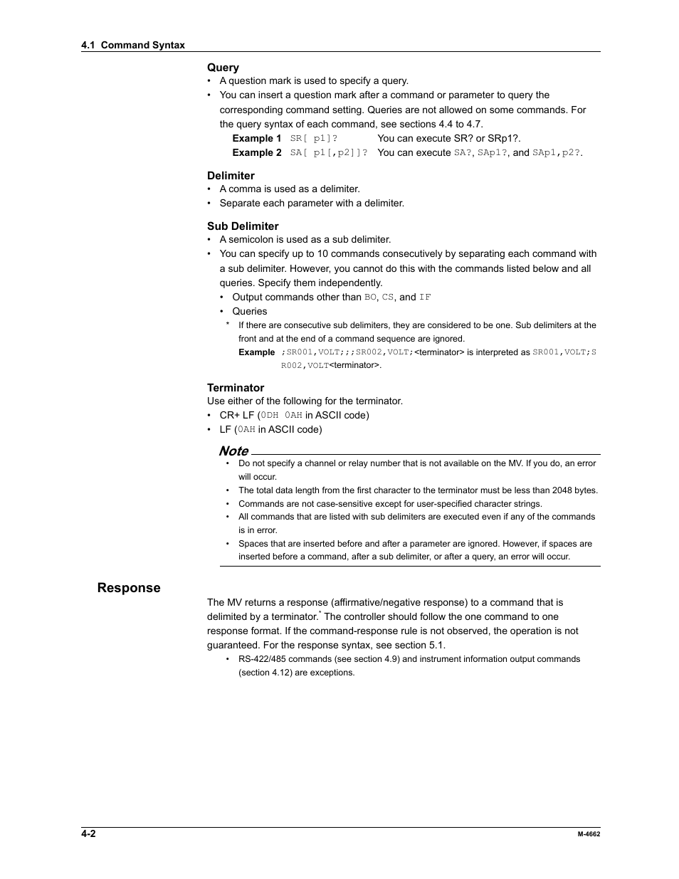 Response | Yokogawa Button Operated MV2000 User Manual | Page 75 / 177