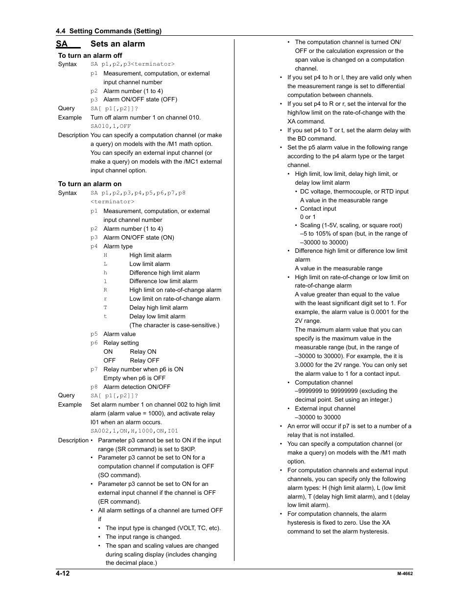 Sa sets an alarm | Yokogawa Button Operated MV2000 User Manual | Page 85 / 177