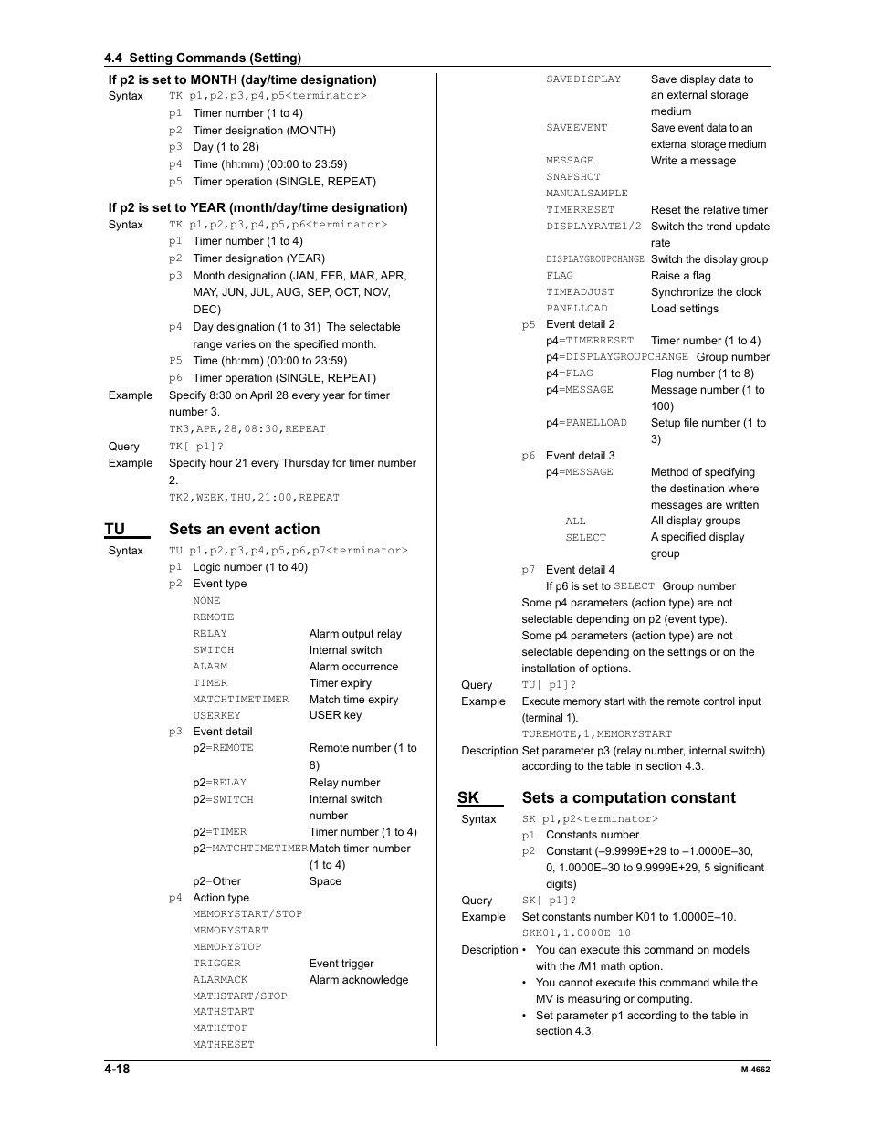 Tu sets an event action, Sk sets a computation constant | Yokogawa Button Operated MV2000 User Manual | Page 91 / 177