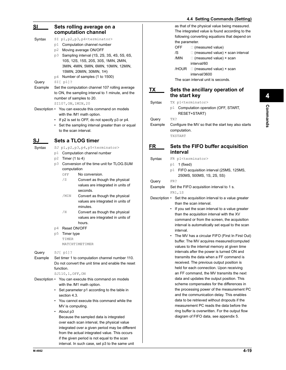 App index, Si sets rolling average on a computation channel, Sj sets a tlog timer | Tx sets the ancillary operation of the start key, Fr sets the fifo buffer acquisition interval | Yokogawa Button Operated MV2000 User Manual | Page 92 / 177