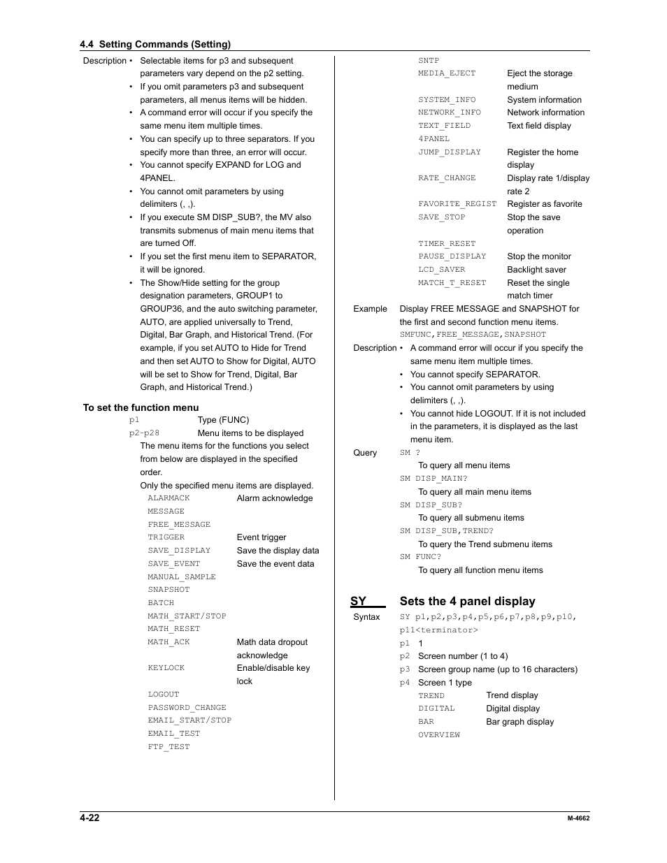 Sy sets the 4 panel display | Yokogawa Button Operated MV2000 User Manual | Page 95 / 177