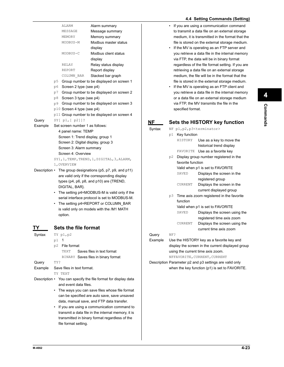 App index, Ty sets the file format, Nf sets the history key function | Yokogawa Button Operated MV2000 User Manual | Page 96 / 177