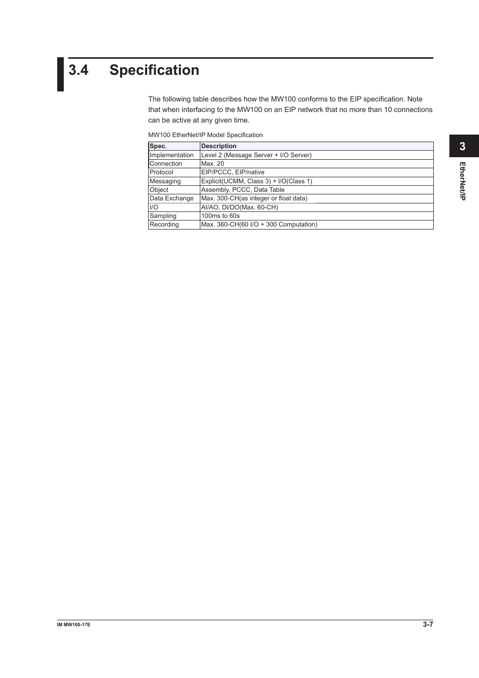 4 specification, Specification -7, App index | Yokogawa Standalone MW100 User Manual | Page 101 / 151