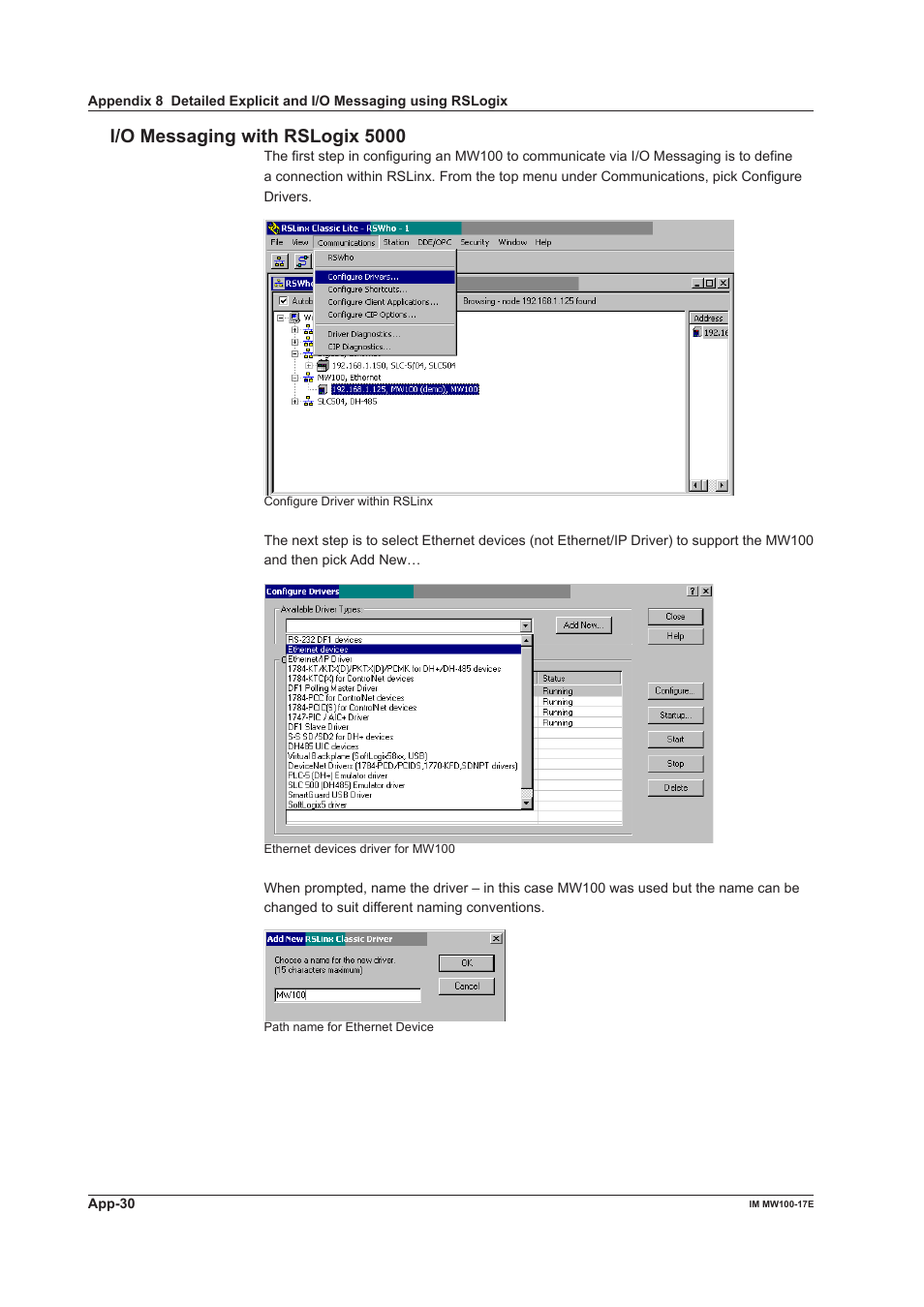 I/o messaging with rslogix 5000 | Yokogawa Standalone MW100 User Manual | Page 132 / 151