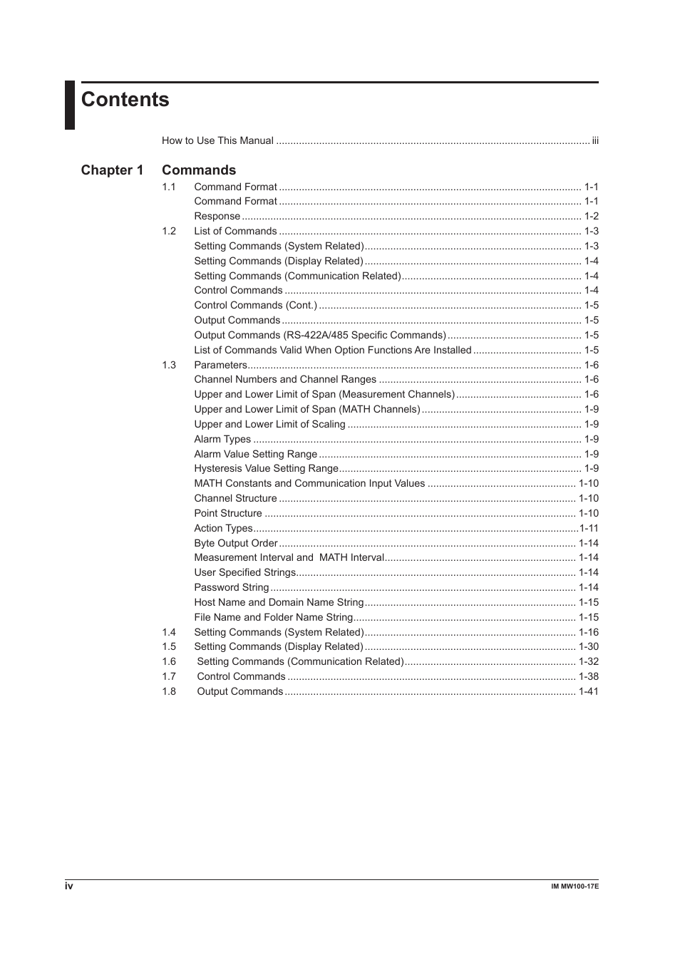 Yokogawa Standalone MW100 User Manual | Page 5 / 151