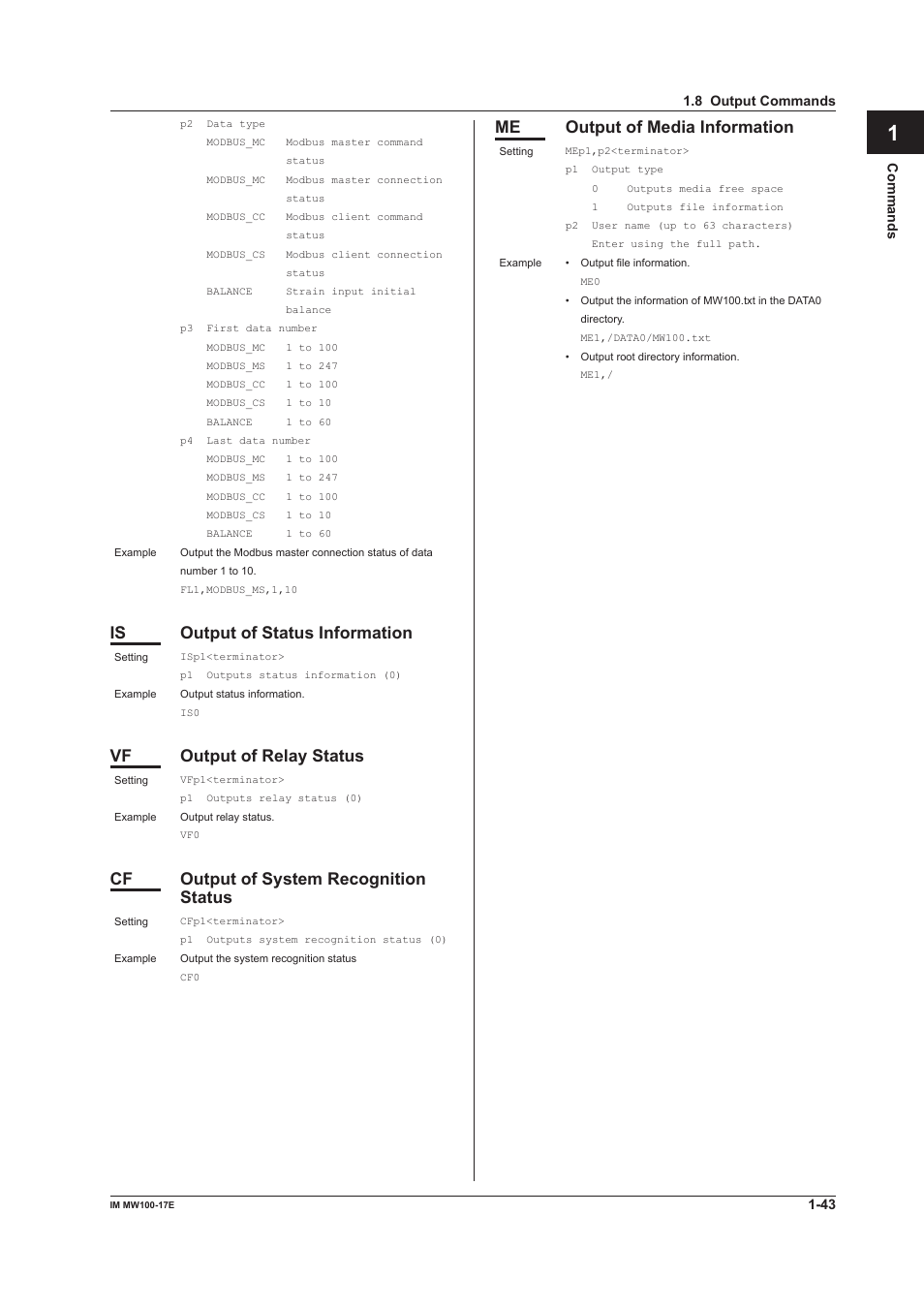 App index, Is output of status information, Vf output of relay status | Cf output of system recognition status, Me output of media information | Yokogawa Standalone MW100 User Manual | Page 50 / 151