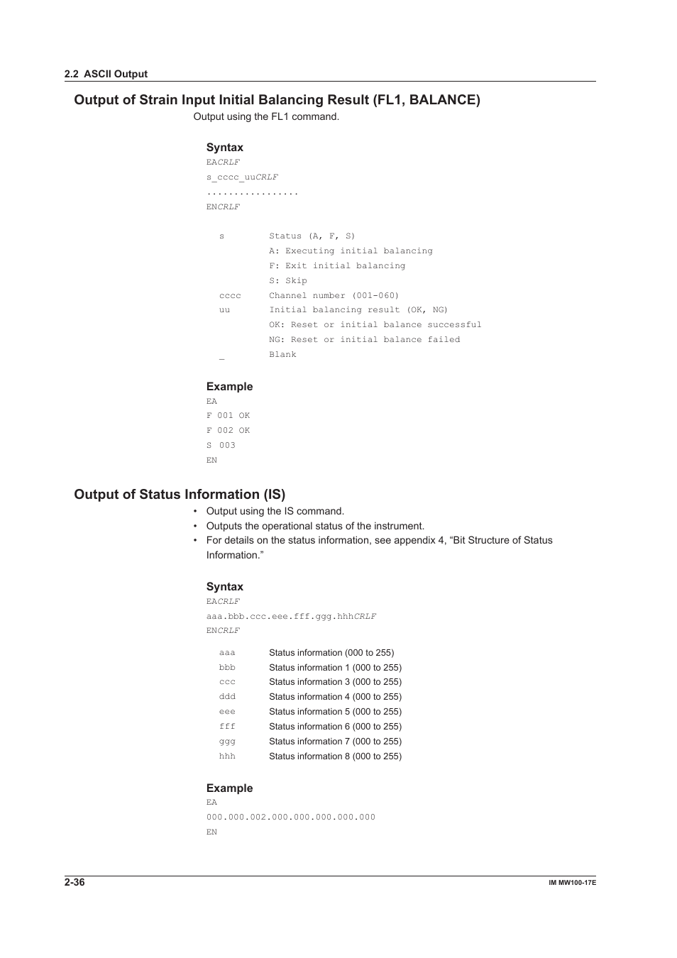 Output of status information (is) | Yokogawa Standalone MW100 User Manual | Page 86 / 151