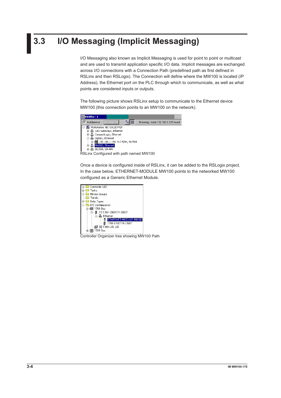 3 i/o messaging (implicit messaging), I/o messaging (implicit messaging) -4 | Yokogawa Standalone MW100 User Manual | Page 98 / 151